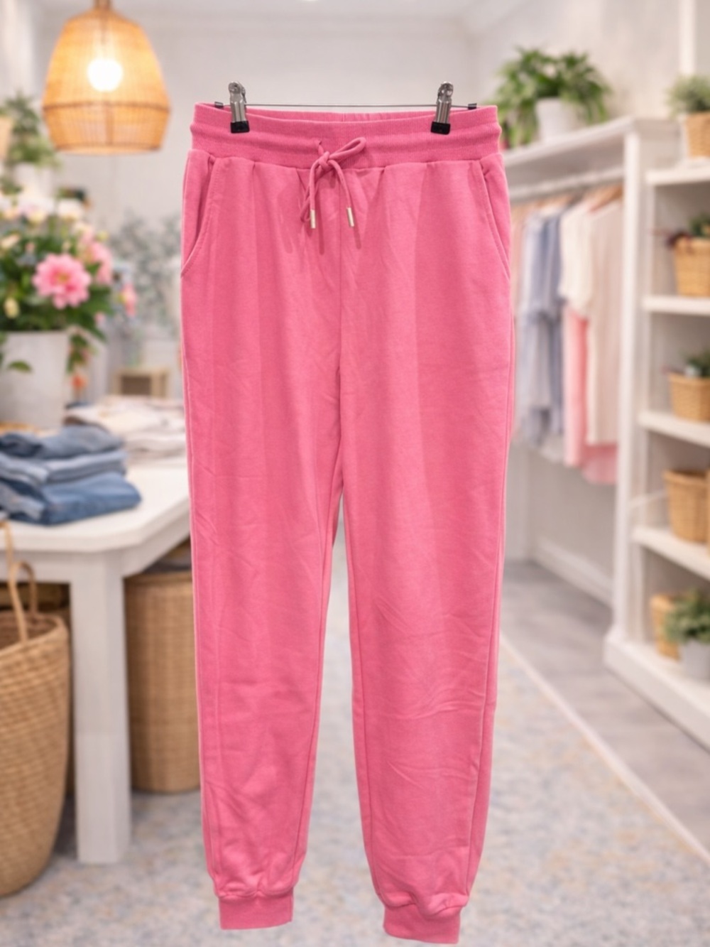 White Birch Pink Jogger Pants Small Drawstring Stretch Waist Cozy Lounge Pockets